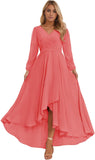 Long Sleeve Bridesmaid Dresses for Women 2025 V Neck Ruched Chiffon Formal Dress