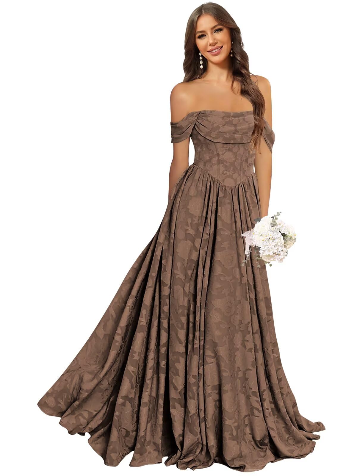 Jacquard Chiffon Bridesmaid Dresses Long Off The Shoulder Formal Evening Dress for Women