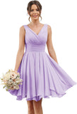 Double V Neck Short Bridesmaid Dresses for Women 2025 Chiffon A Line Formal Evening Gowns with Pockets