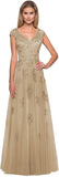 Women's V Neck Cap Sleeves Mother of The Bride Dresses Long Lace Formal Prom Evening Gowns with Pockets