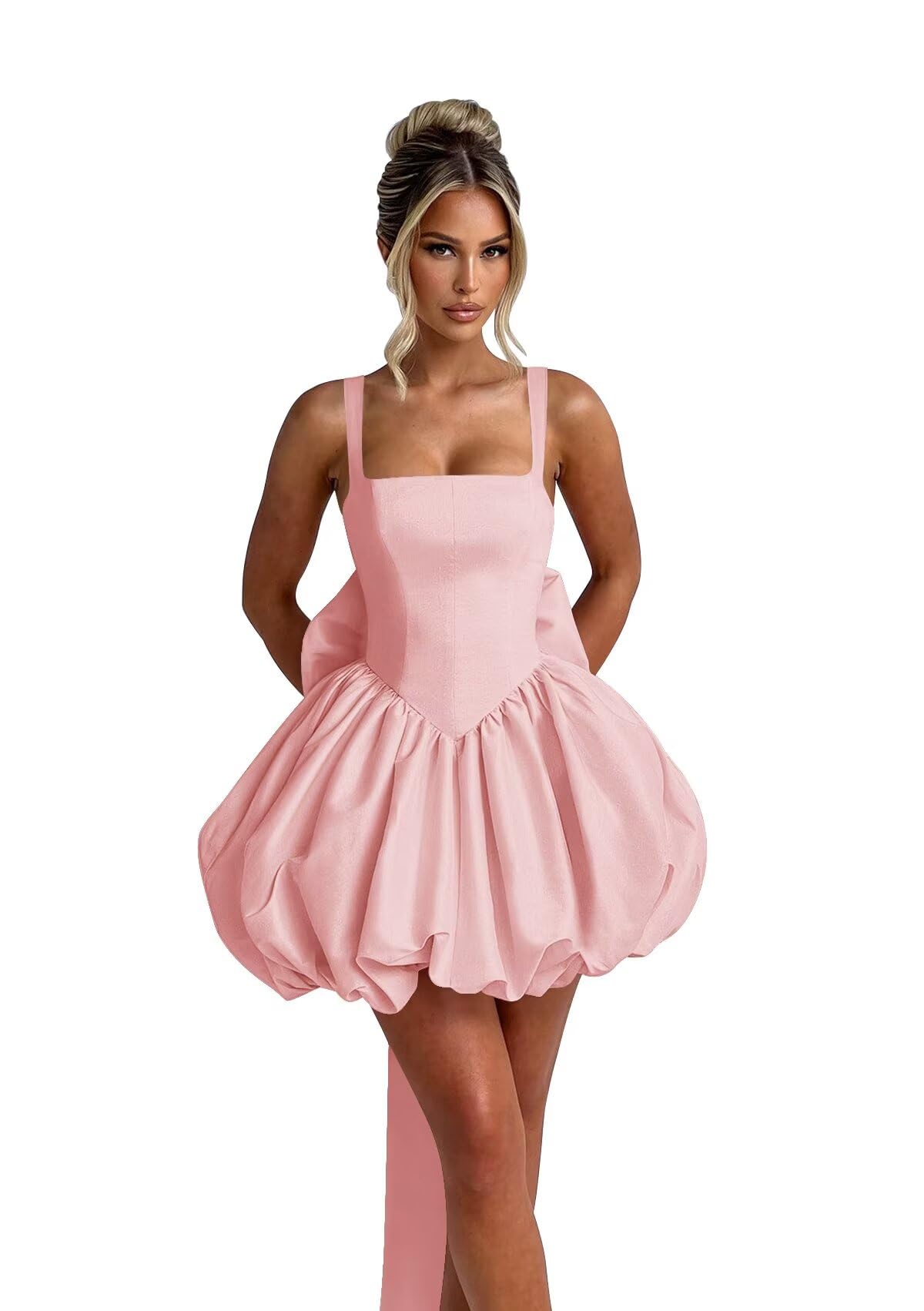Puffy Satin Homecoming Dresses Mini A-line Short Prom Dress with Bow Cocktail Party Gown