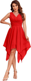 Women's Short Bridesmaid Dresses 2025 V Neck Ruched Chiffon Formal Cocktail Party Dress