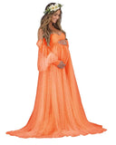 Kingbridal Pearl Tulle Maternity Dress for Photoshoot Long Puffy Sleeve Pregnancy Gown