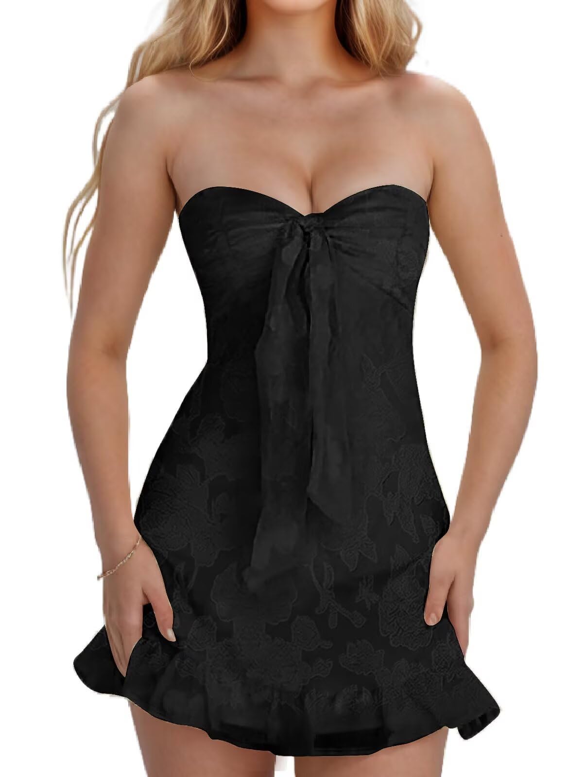 Jacquard Chiffon Homecoming Dress Short for Teens 2027 Strapless Mini Prom Gown Ruffle Cocktail Party Dress