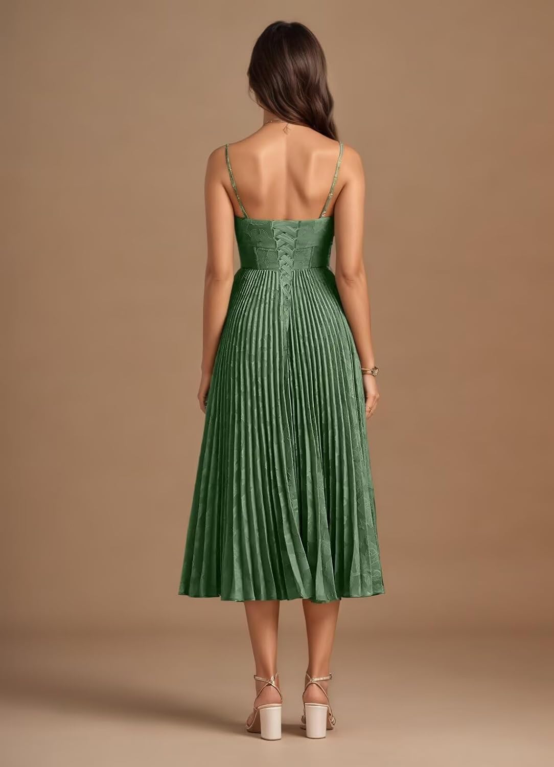 Floral Satin Midi Wedding Guest Dresses Pleated Tea Length Formal Evening Party Gowns