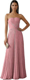 Strapless Prom Dresses for Women Long A Line Cocktail Dress Pleated Chiffon Formal Wedding Guest Dress