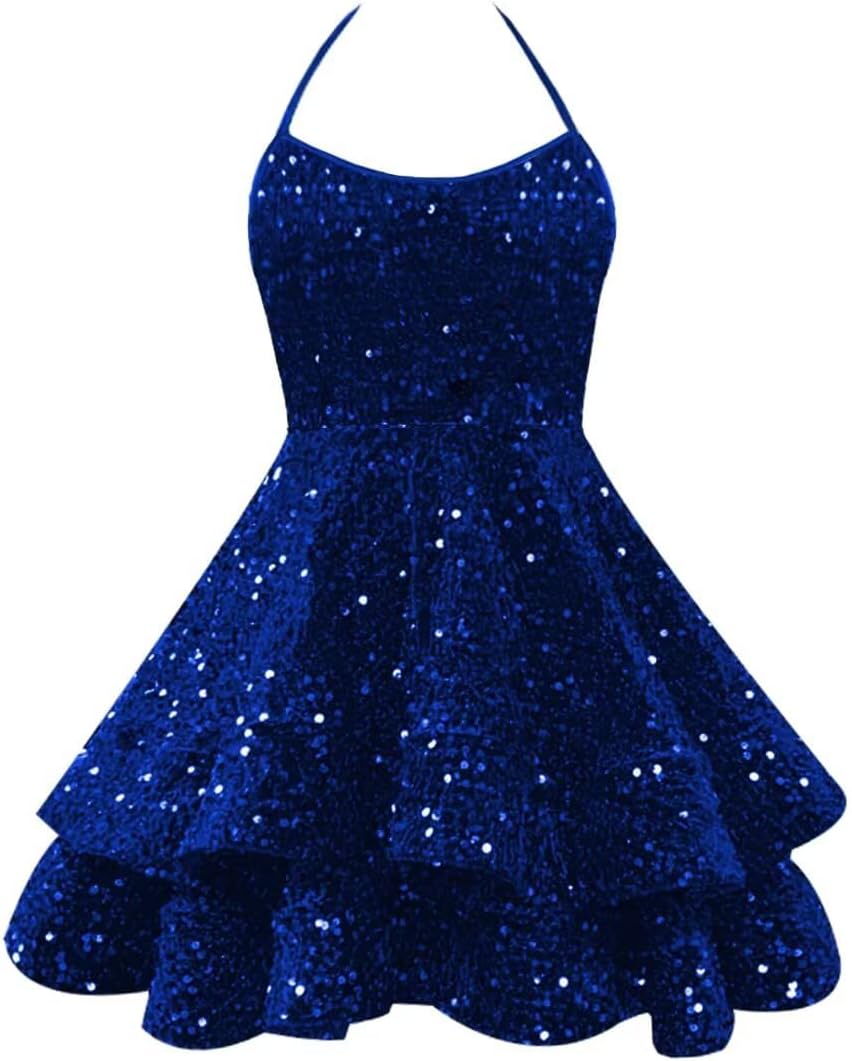 Sparkly Sequin Homecoming Dresses 2026 Spaghetti Straps Tiered Prom Dresses for Teens Short Cocktail Party Gowns