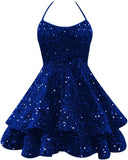 Sparkly Sequin Homecoming Dresses 2026 Spaghetti Straps Tiered Prom Dresses for Teens Short Cocktail Party Gowns