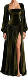 Kingbridal Gowns Long Sleeve Prom Dresses for Women 2027 Velvet Formal Dress with Slit Long A-line Evening Party Gowns