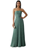 Strapless Prom Dresses for Women Long A Line Cocktail Dress Pleated Chiffon Formal Wedding Guest Dress