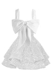 Sparkly Tiered Sequin Flower Girl Dress Spaghetti Straps Short Birthday Pageant Formal Mini Dresses