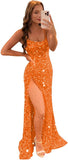 Women's Sequin Mermaid Prom Dresses with Slit Glitter Criss-Cross Long Formal Evening Gowns