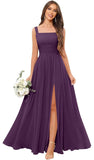 Kingbridal Chiffon A-line Bridesmaid Dresses for Women 2027 Long Square Neck Pleated Formal Evening Party Dress with Slit