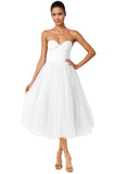 Strapless Prom Dresses Sweetheart Tulle Ball Gowns Corset Short Homecoming Dresses Pleated Lace-up Evening Dresses