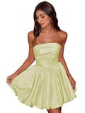 Short Satin A-Line Ruched Homecoming Dresses for Teens Strapless Ruched Mini Formal Cocktail Party Dress