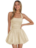 Satin Halter Homecoming Dresses for Teens Short Prom Dress 2027 Flower Bud Ruched Formal Cocktail Gown with Pockets
