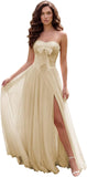 Strapless Chiffon Bow Prom Dresses 2026 Corset Chiffon Pleated A Line Formal Dress
