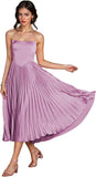 Women's Strapless Bridesmaid Dresses for Womens Tea Length Ruffle Satin Formal Prom Dress