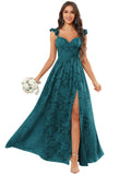 Chiffon Floral Bridesmaid Dresses with Slit Sleeveless Corset Ruffle A Line Long Formal Evening Gowns for Wedding