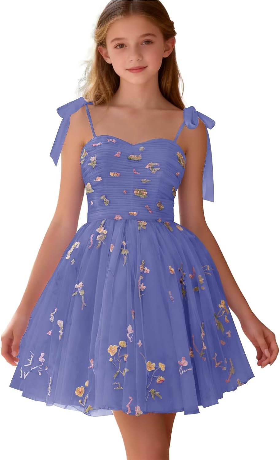 Floral Embroidery Junior Bridesmaid Dress Tulle Sweetheart Neck Girls Prom Dresses Fairy Short Formal Flower Girl Gown
