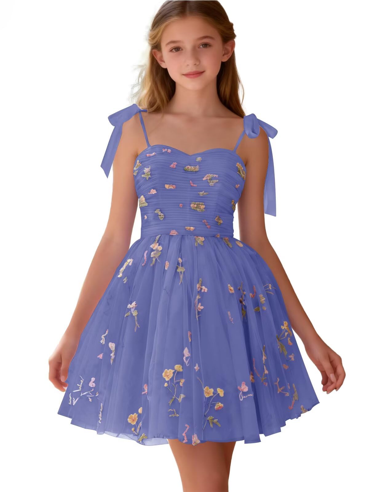 Floral Embroidery Junior Bridesmaid Dress Tulle Sweetheart Neck Girls Prom Dresses Fairy Short Formal Flower Girl Gown