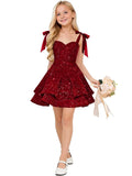 Sparkly Sequin Flower Girl Dress Tiered Cute Bow Spaghetti Straps Sweetheart Toddler Formal Dresses 2026