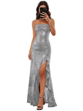Sparkly Sequin Spaghetti Straps Prom Dresses 2026 Long Ruffles Pleated Formal Evening Dress with Slit