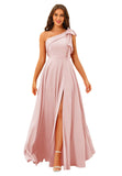 One Shoulder Bridesmaid Dresses Long for Women Satin Formal Gown Wedding Guest Dress