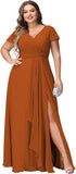 Vestidos de dama de honor de talla grande con mangas con volantes y bolsillos, vestido formal largo con escote en V y abertura. 