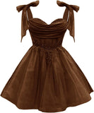 Tulle Short Homecoming Dress for Teens Sparkly Lace DAMA Dresses for Quinceanera Spaghetti Straps Bow Prom Gown