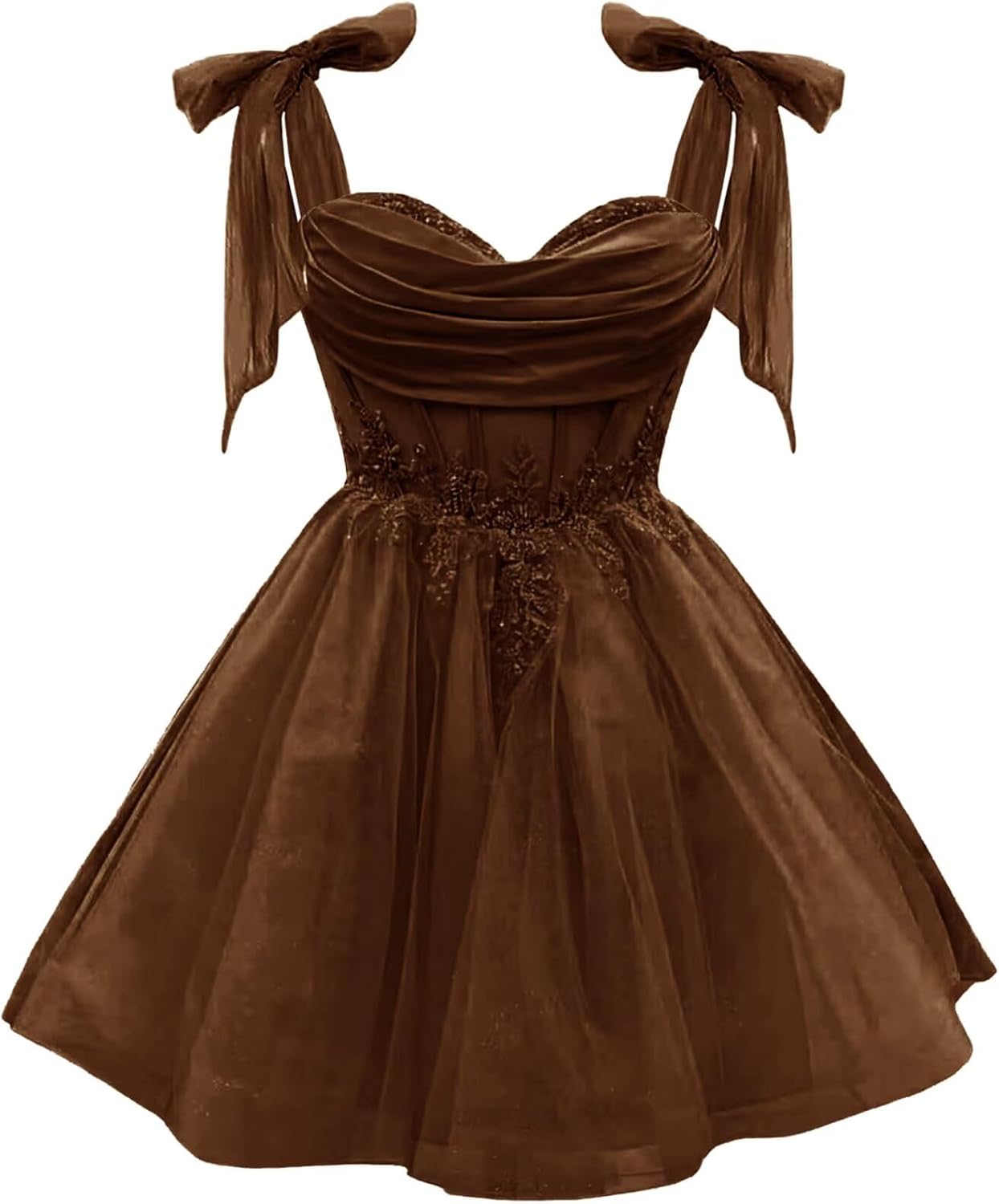 Tulle Short Homecoming Dress for Teens Sparkly Lace DAMA Dresses for Quinceanera Spaghetti Straps Bow Prom Gown