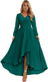 Long Sleeve Bridesmaid Dresses for Women 2025 V Neck Ruched Chiffon Formal Dress