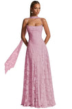 Floral Lace Bridesmaid Dresses for Women Long Spaghetti Straps Formal Evening Gowns with Scarf