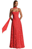 Floral Lace Bridesmaid Dresses for Women Long Spaghetti Straps Formal Evening Gowns with Scarf