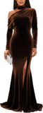 Mermaid Velvet Prom Dresses with Slit 2027 Long Sleeve Formal Dress for Women One Shoulder Evening Party Gowns