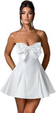 Women's Elegant Bow Strapless Homecoming Dress A Line Swing Tube Mini Dress Short Evening Party Prom Dress