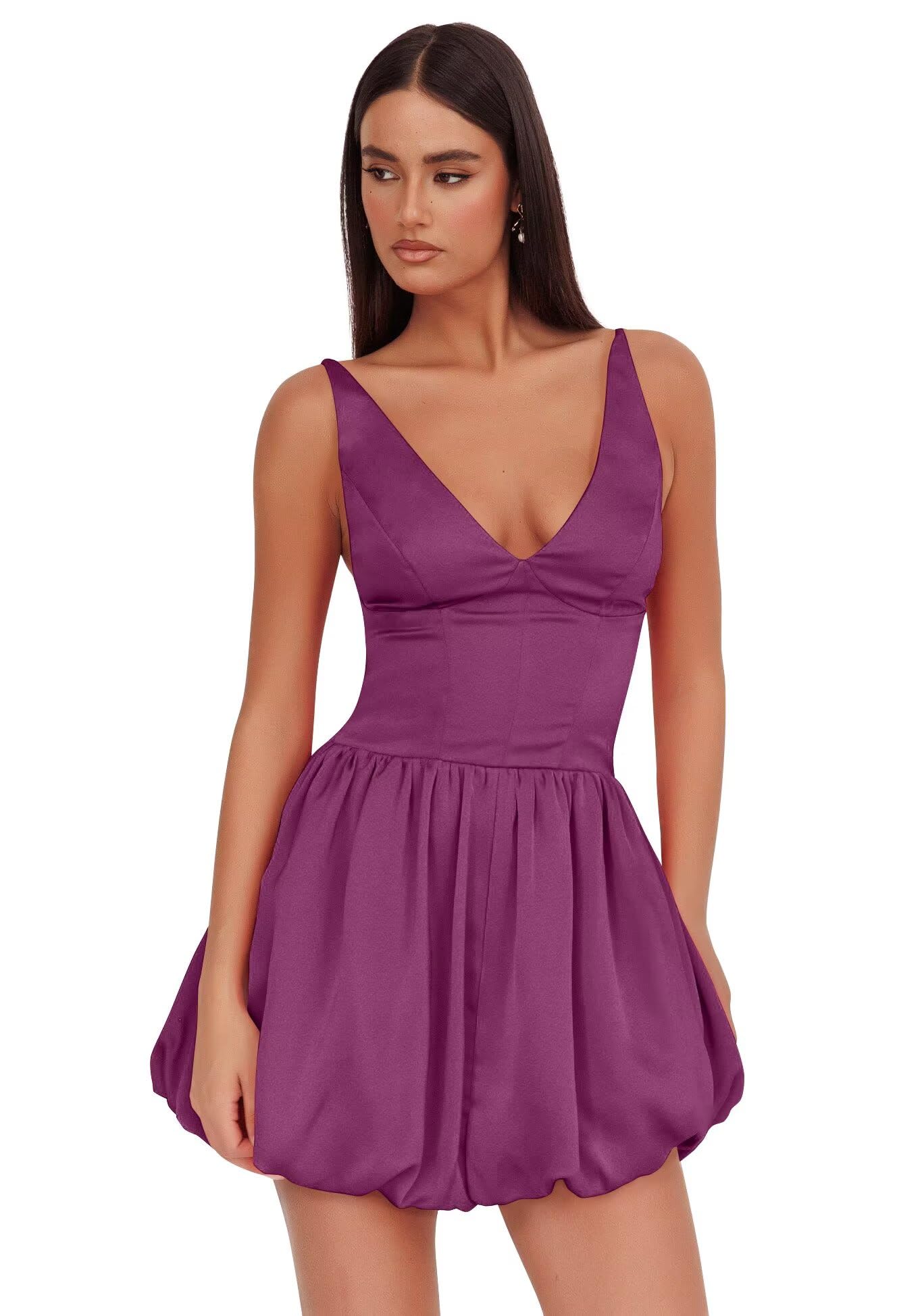 V Neck Satin Homecoming Dresses for Teens 2027 Short Prom Dress A-Line Backless Cocktail Party Gowns with Pockets