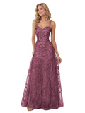 Spaghetti Strap Sparkly Prom Dress for Women Long Tulle Formal Dress Laces Evening Party Gown