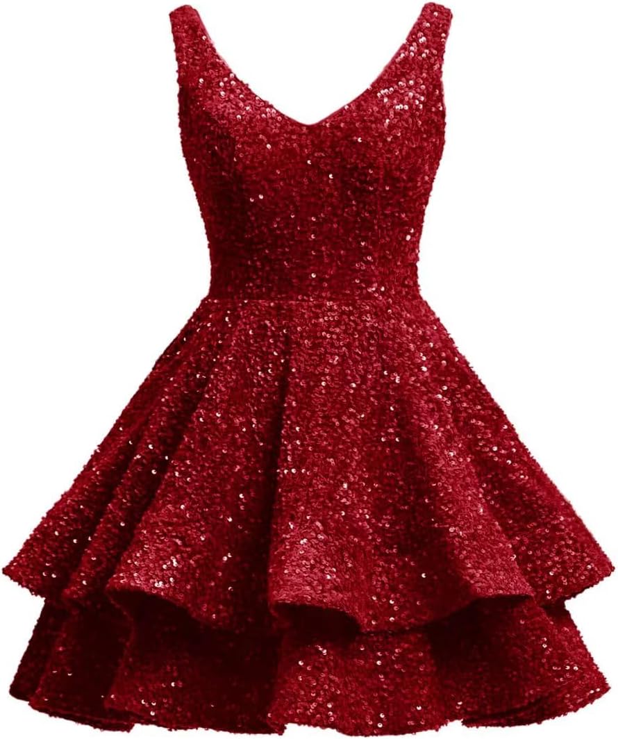 Short 2026 Sparkly Sequin Homecoming Dress for Teen Tiered Corset Ball Prom Cocktail Party Gown for Women