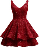 Short 2026 Sparkly Sequin Homecoming Dress for Teen Tiered Corset Ball Prom Cocktail Party Gown for Women