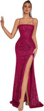 Elegant Evening Dress Women Party Long Formal Dress Sequined Strap Ladies Gown Bodycon Floor Length Female Outfits