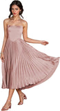 Women's Strapless Bridesmaid Dresses for Womens Tea Length Ruffle Satin Formal Prom Dress
