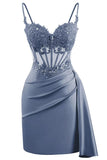 Lace Satin Homecoming Dresses for Teens 2027 Short Prom Dress Spaghetti Straps Corset Cocktail Formal Evening Gowns