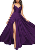 Satin Bridesmaid Dresses for Women Spaghetti Straps Wedding Guest Dress Long V Neck Formal Gown with Slit