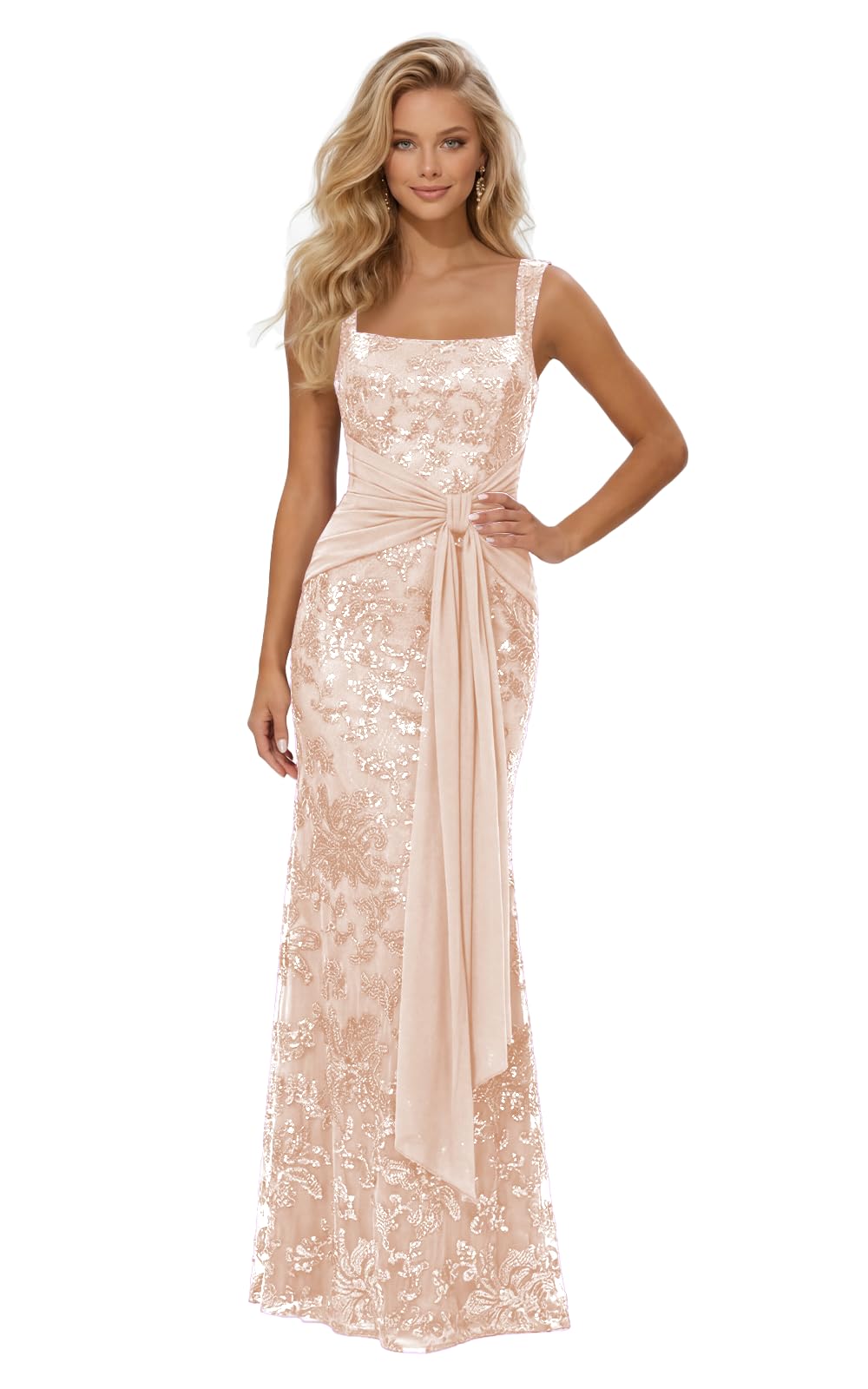 Lace Sequin Spaghetti Straps Prom Dress Long Ball Gown 2026 Mermaid Front Tie Backless Formal Evening Gowns