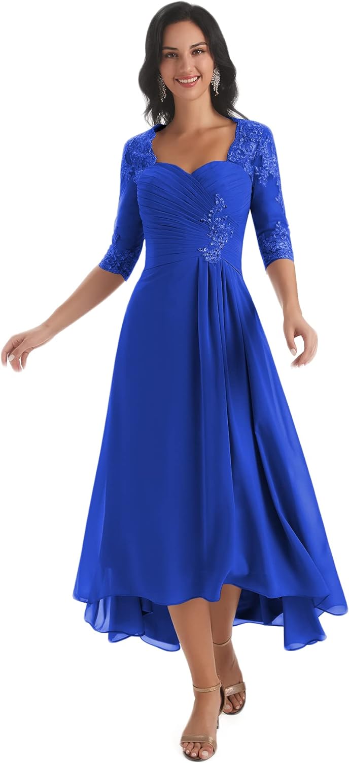 Women's Tea Length Mother of The Bride Dresses for Wedding Short Sleev Women's Tea Length Mother of The Bride Dresses for Wedding Short Sleev