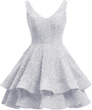 Short 2026 Sparkly Sequin Homecoming Dress for Teen Tiered Corset Ball Prom Cocktail Party Gown for Women