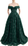 Sparkly Off Shoulder Tulle Prom Dresses with Butterfly Appliques Long A Line Formal Evening Party Gowns for Women