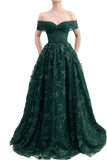 Sparkly Off Shoulder Tulle Prom Dresses with Butterfly Appliques Long A Line Formal Evening Party Gowns for Women