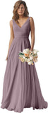 Chiffon Bridesmaid Dresses Long for Women A Line Ruched Formal Porm Evening Gowns